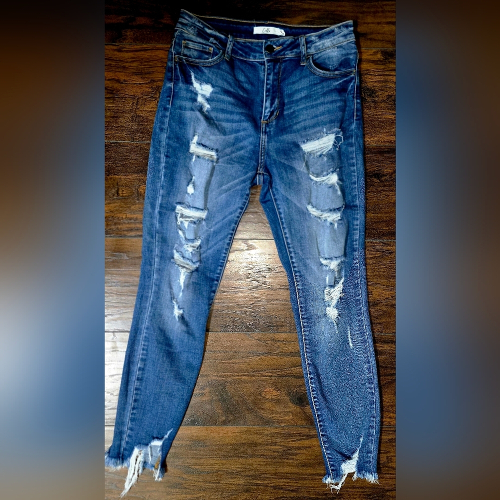 Cello Distressed Skinny Jeans in Blue